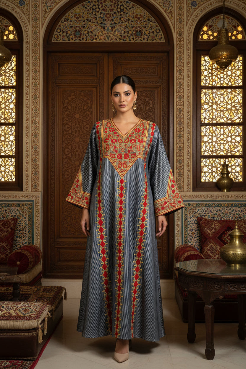 Embroidered Silk Feel Jalabiya LC 027