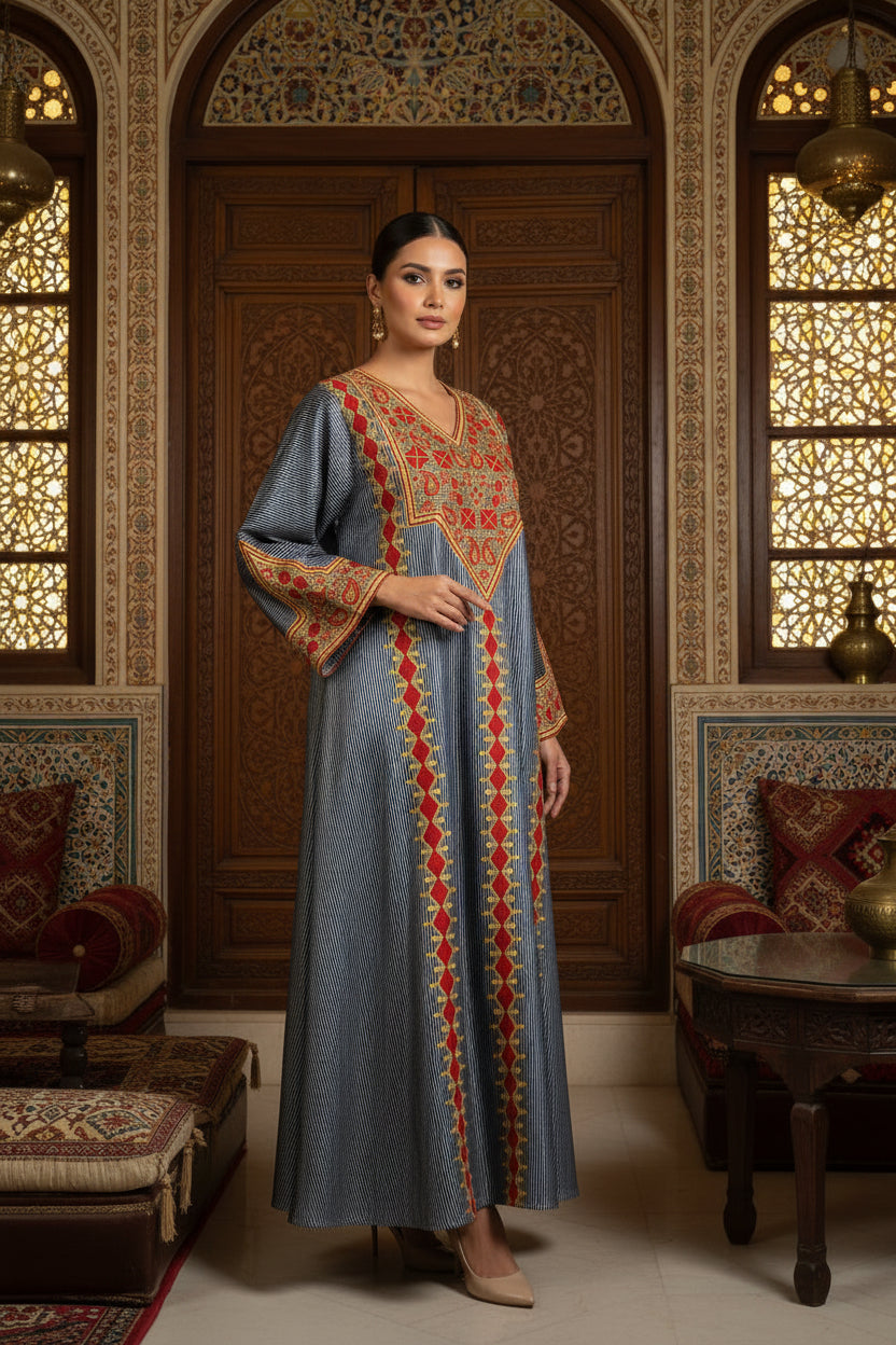 Embroidered Silk Feel Jalabiya LC 027