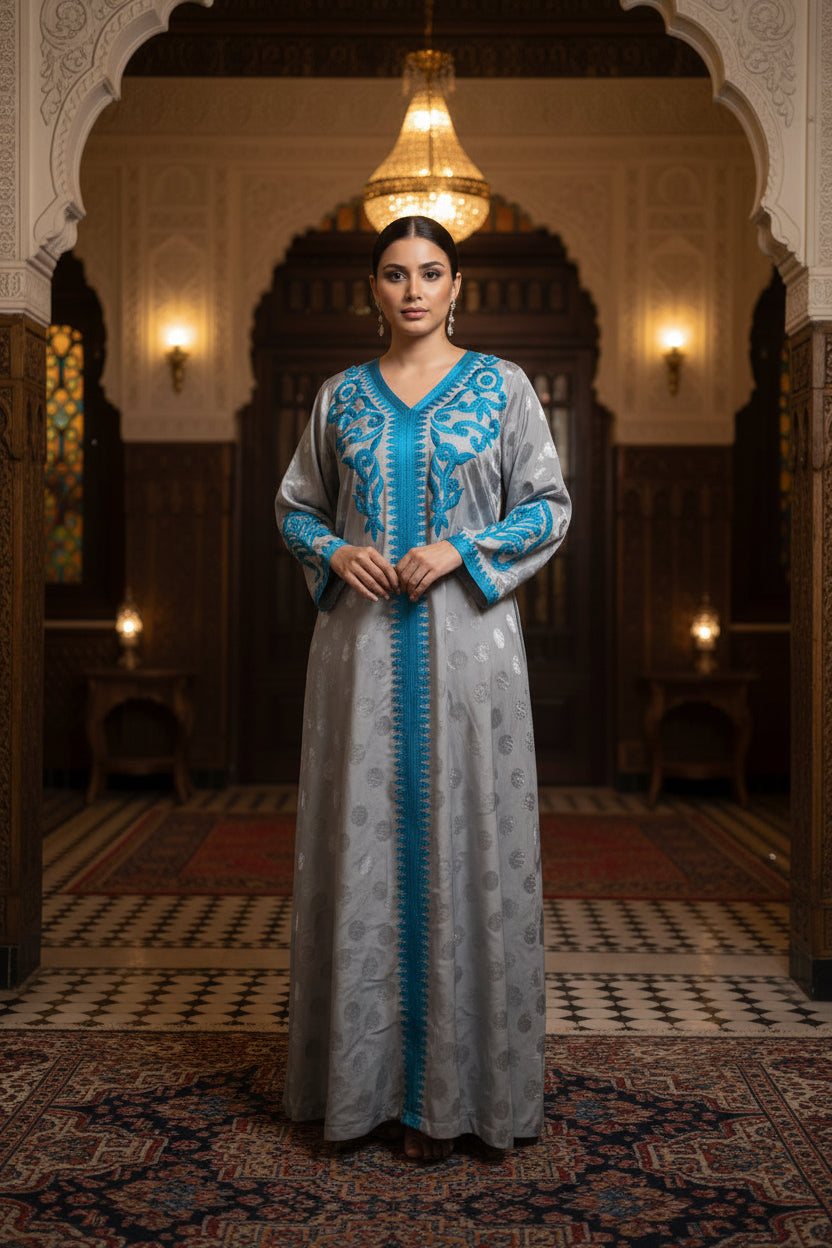 Embroidered Silk Feel Jalabiya LC 019