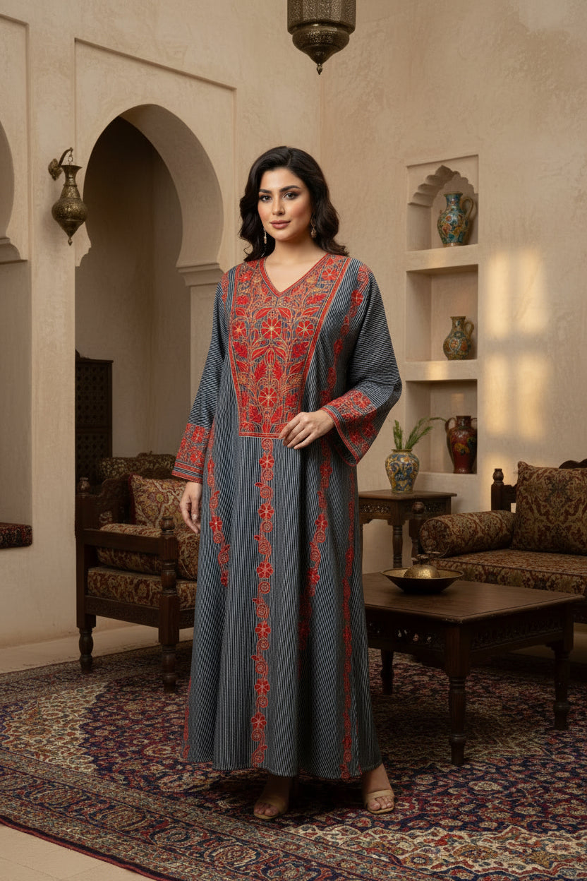 Embroidered Silk Feel Jalabiya LC 012