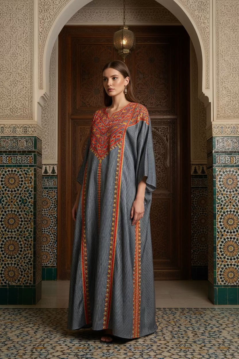 Embroidered Silk Feel Jalabiya LC 011