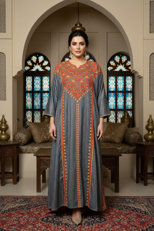 Embroidered Silk Feel Jalabiya LC 011