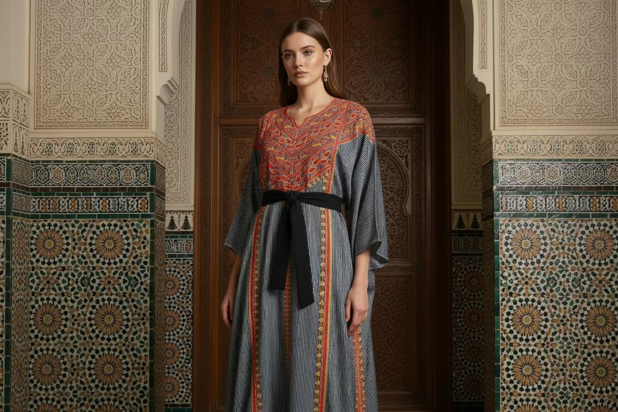 Embroidered Silk Feel Jalabiya LC 011