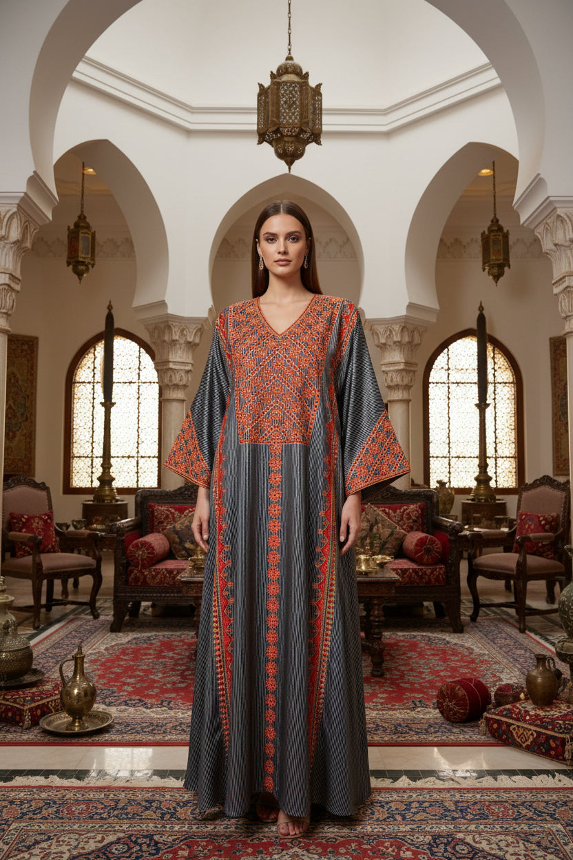 Embroidered Silk Feel Jalabiya LC 026
